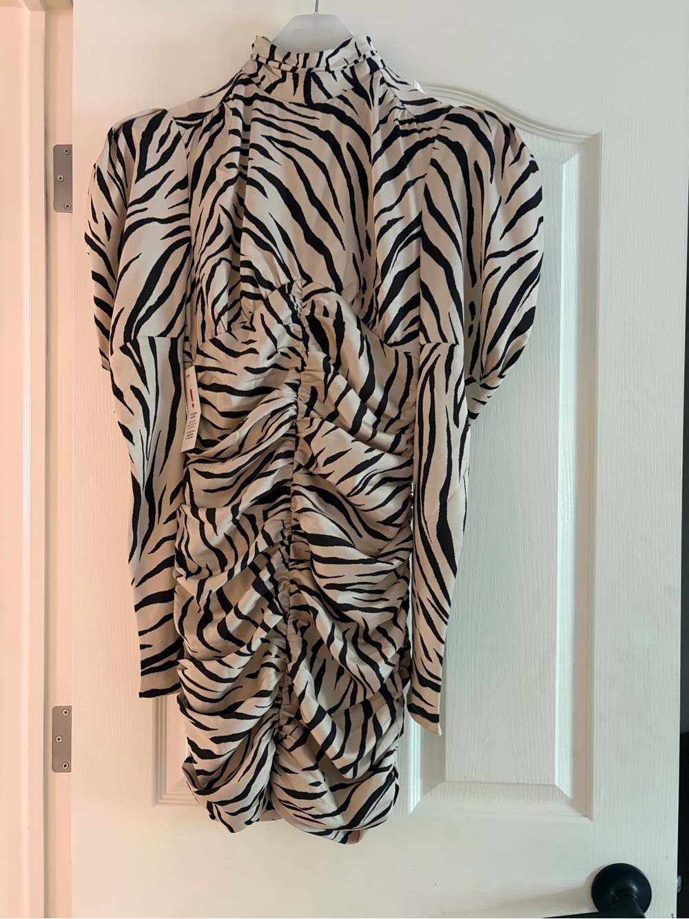 Bardot Zebra-Print Ruched High Neck Top - Black & Cream